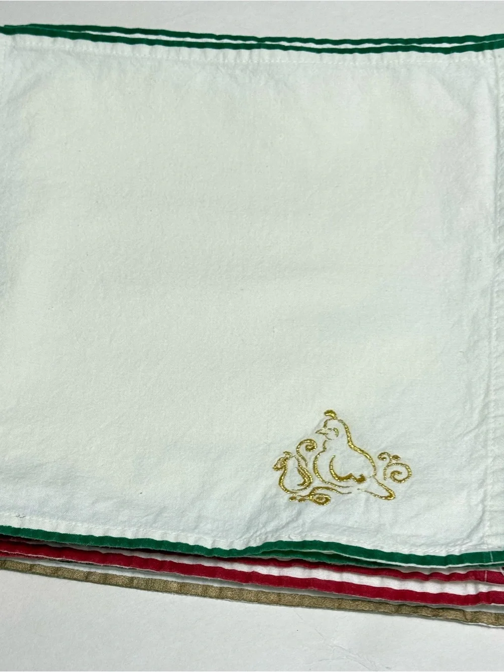 11 Charming Vintage White Cotton Embroidered Christmas Napkins Partridge Bird
